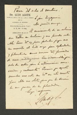 Carta manuscrita de Agote, Luis