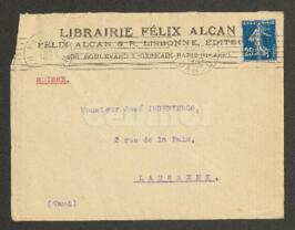 Carta mecanografiada de Alcan, Félix (membrete: Librairie Félix Alcan)