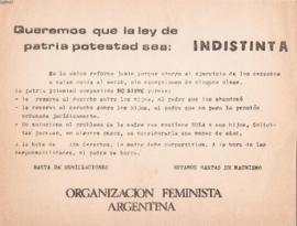 Volante de la Organización Feminista Argentina sobre la Ley de Patria Potestad
