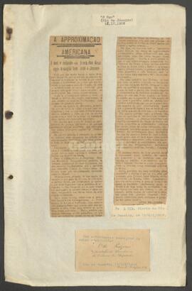 [Artículo de Otto Prazeres "A aproximaçao americana", publicado en A Rua. 12/12/1916]