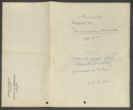 Manuscrito "Los nuevos horizontes sociales" y "El arte en la sociedad futura"