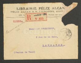 Carta mecanografiada de Alcan, Félix (membrete: Librairie Félix Alcan)