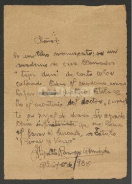 Carta manuscrita de Almeida, Hipólito Ramón