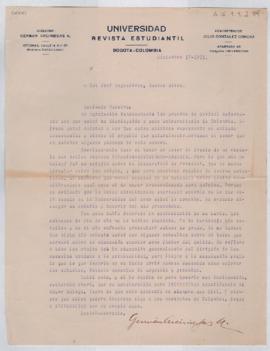 carta mecanografiada de Arciniegas, Germán (Membrete: Universidad. Revista Estudiantil), 17/12/1921