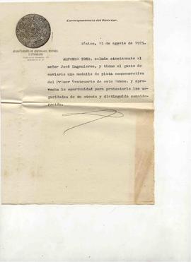 carta mecanografiada de Toro, Alfonso (membrete: Museo Nacional de Arqueología, Historia y Etnogr...