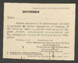 [Invitación a almuerzo ofrecido a José Ingenieros]
