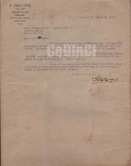 carta mecanografiada de Cieza Vigil, A., 01/06/1923