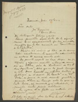 Carta manuscrita de Agüero, Miguel C.