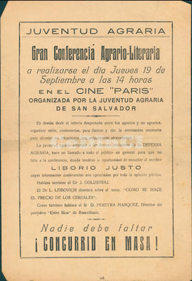 Afiche de conferencia de LJ en Jujuy