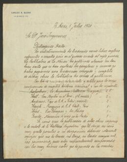 Carta manuscrita de Aldao, Carlos A.
