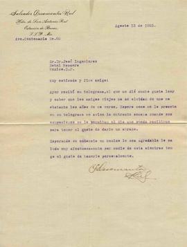 carta mecanografiada de Dosamantes Rul, Salvador, 13/08/1925