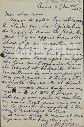 postal de Nordau, Max, 05/07/1907