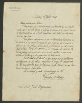 Carta manuscrita de Aldao, Carlos A.