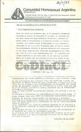 Documento de la Comisión de la Mujer de la Comunidad Homosexual Argentina