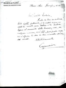 Carta manuscrita de José Ingenieros
